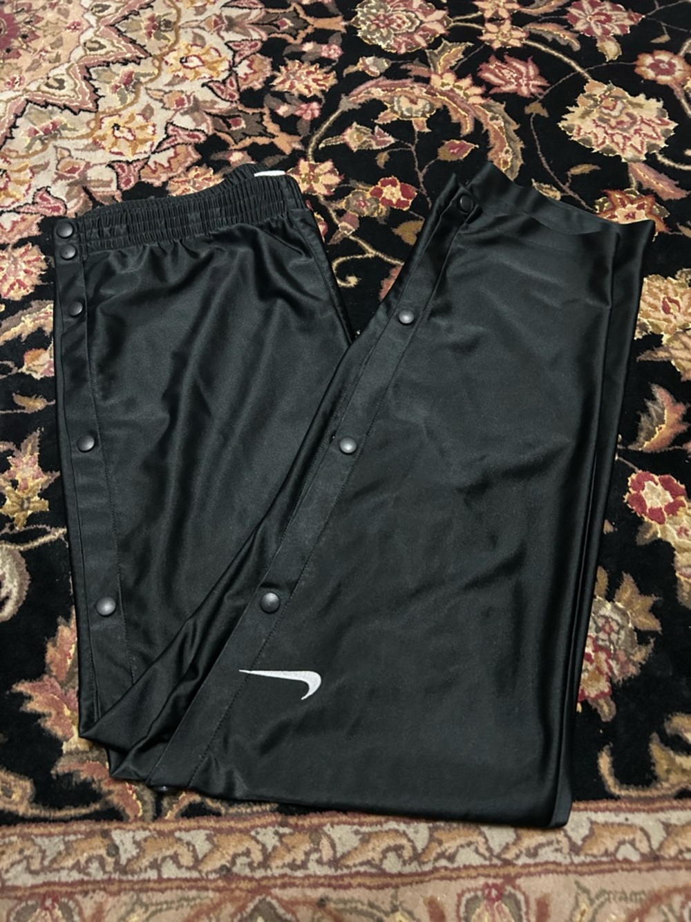 Nike Black Snap-Button Track Pants with White Swoosh
